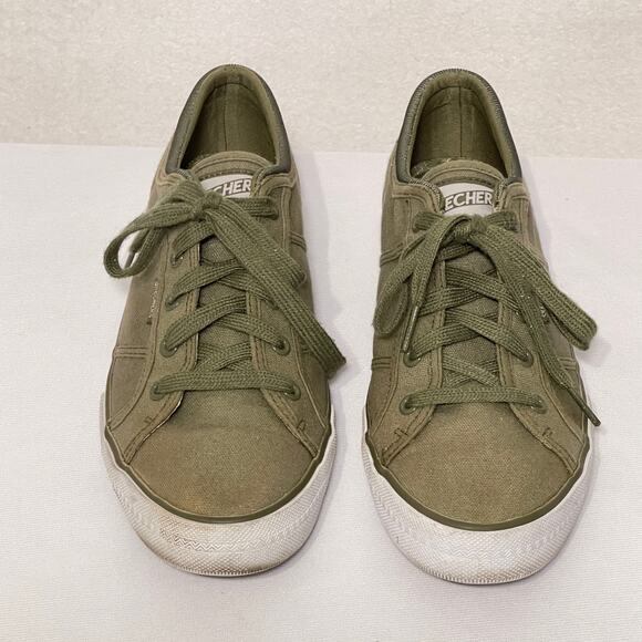 Skechers Shoes Women 10 Olive Green Canvas Low Top Skateboard Punk Grunge Army - Picture 5 of 9